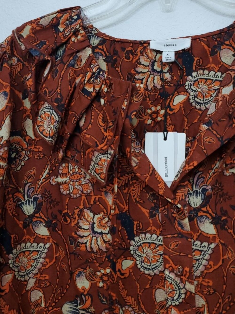 A Loves A Boho Victorian Ruffle Neck Platter Collar Floral Blouse Size XL - Picture 5 of 16